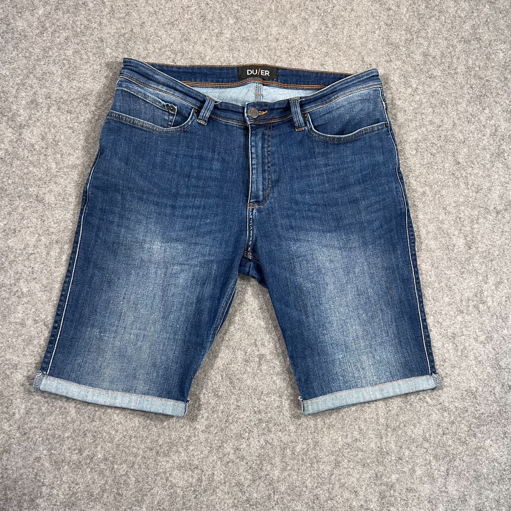 DU/ER‎ Dark Wash Blue Denim Cuffed L2X Slim Fit Jean Shorts Men's Size 34